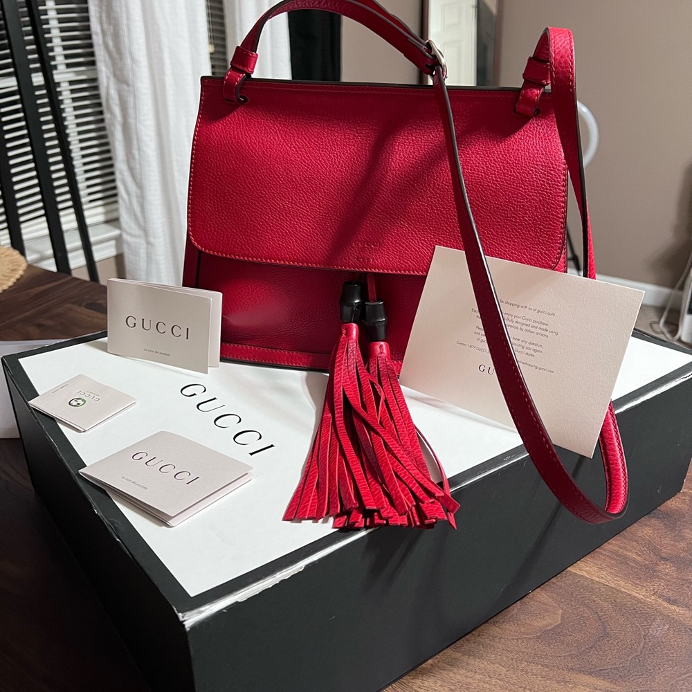 AUTHENTICATED GUCCI BAMBOO daily bright flame in RED!!👜